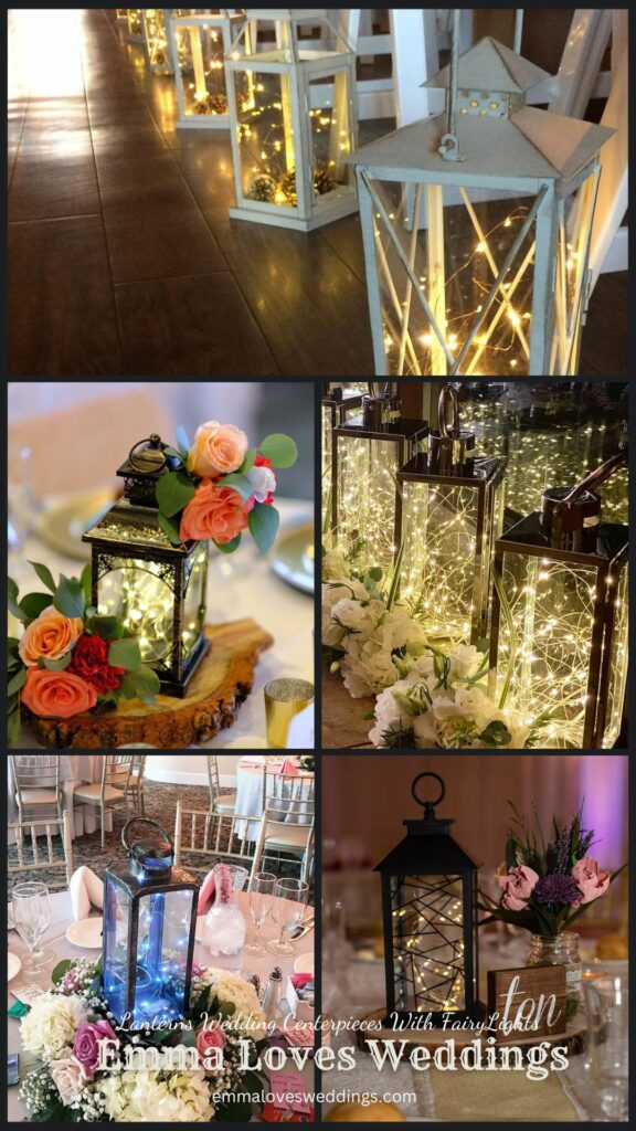 Instead of using typical centerpieces you might like to display lanterns that are lighted with fairy lights