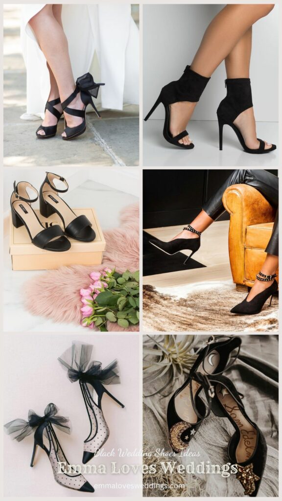 Keep the black wedding theme consistent from head to toe by wearing black bridal shoes