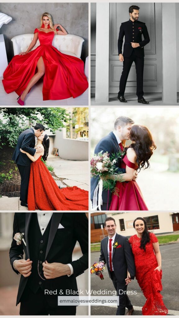 Pick a black suit for the groom red dress for the bride. These red and black wedding themes are stunning.