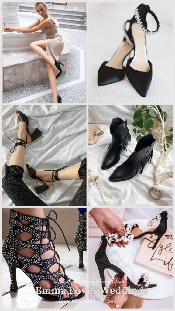 Stick to an all black wedding theme from hair to shoes