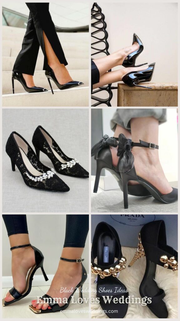 The all black color of this pair of wedding shoes is a perfect match for the wedding