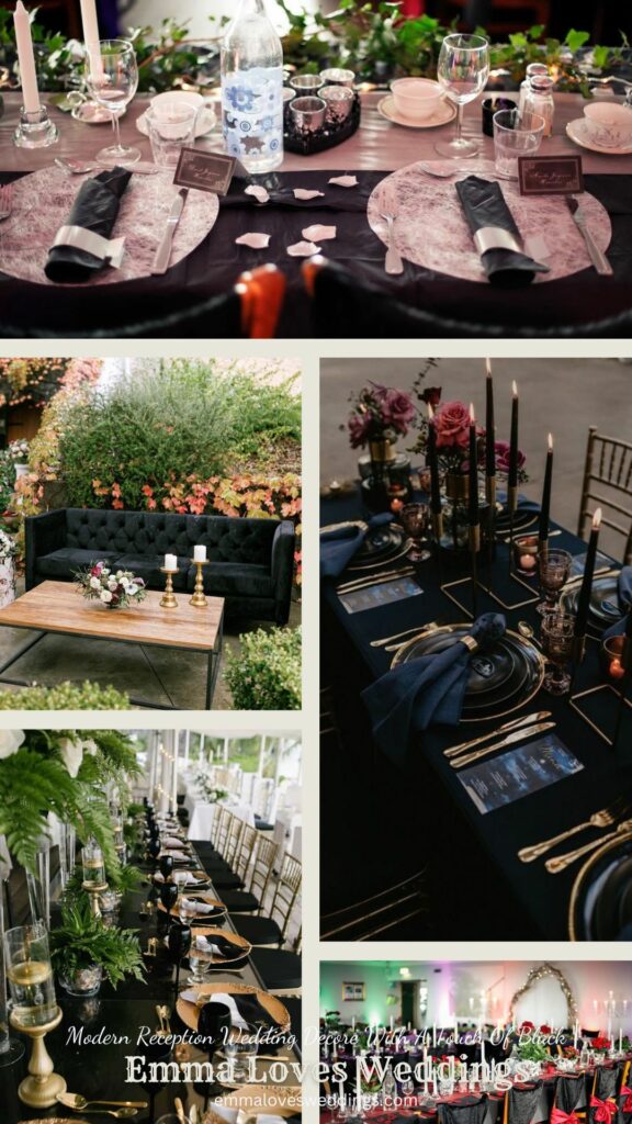 The elegance and classiness of the event are reflected in a black themed tablescape for the reception