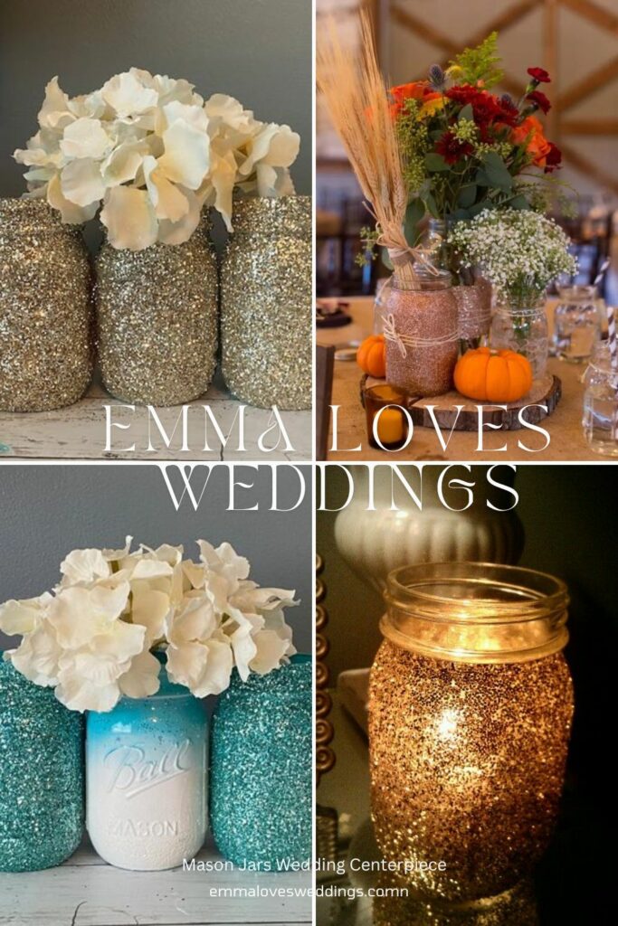 The ideal option for a wedding centerpiece is glitter sprinkled over mason jars