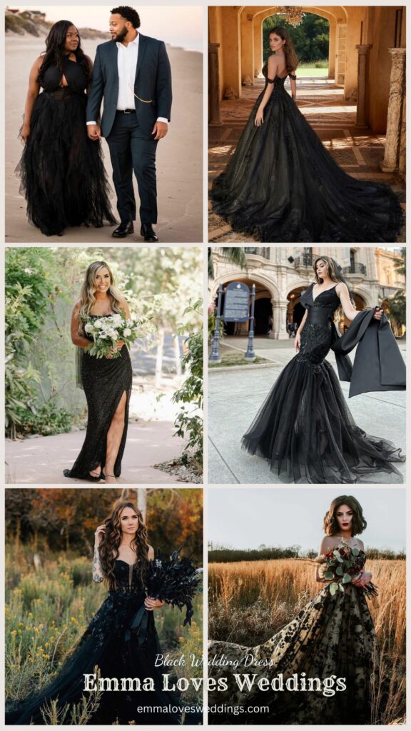 There are many possible styles for a black wedding dress including formal dramatic modern romantic and even bohemian
