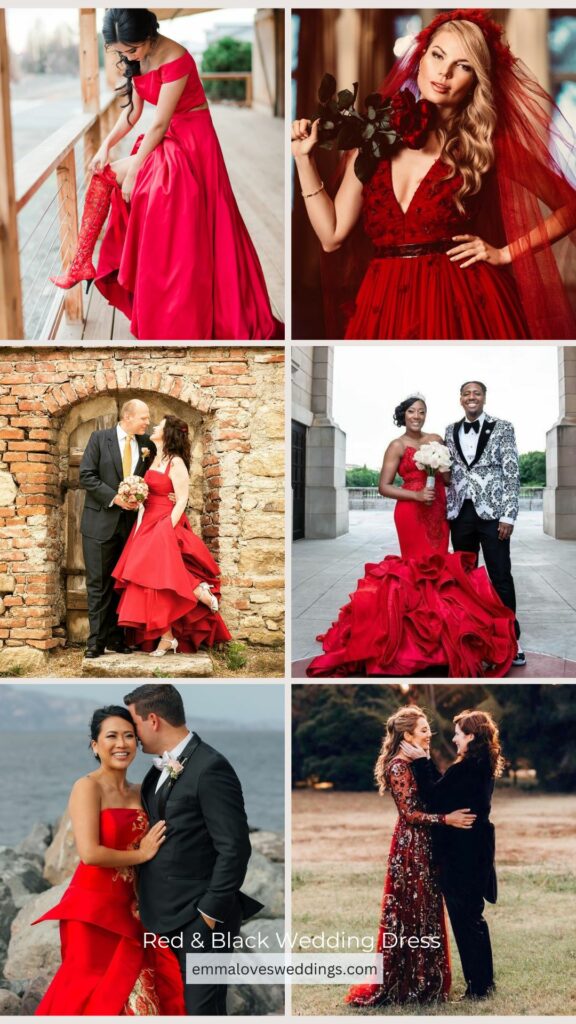 These stylish wedding dress ideas in shades of black and red provide the most convincing evidence