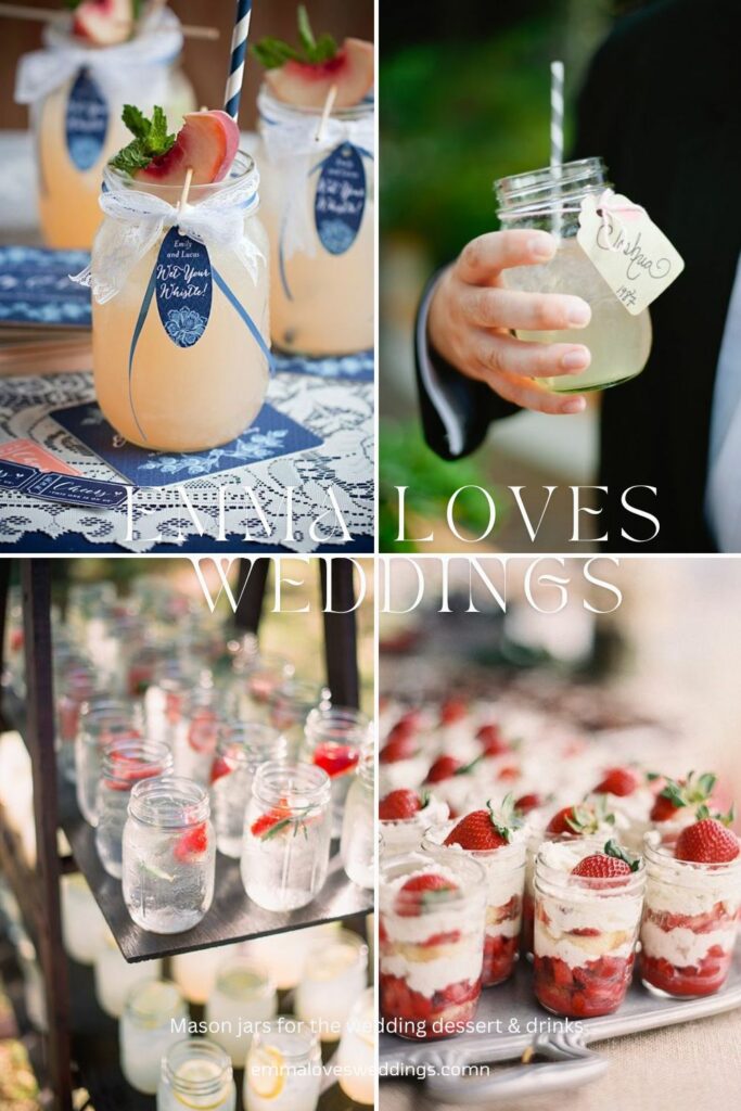 Warm beverages and food served in Mason jars are a great way to greet guests during a winter wedding