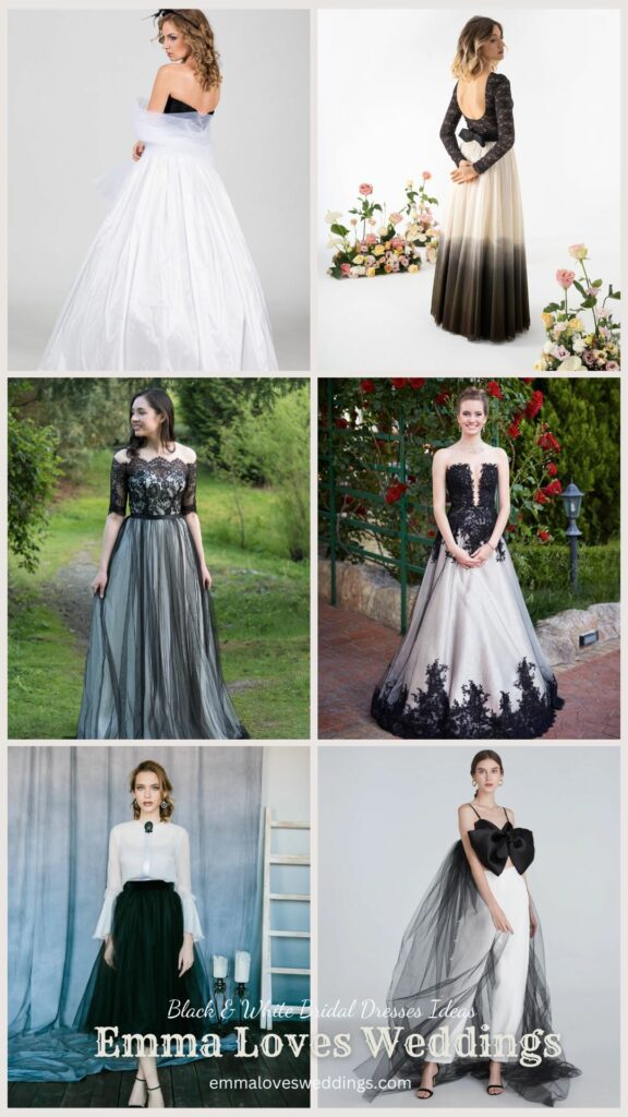 When the bride wears a these magnificent black and white lace wedding dress she is sure to shine brightly on her big day