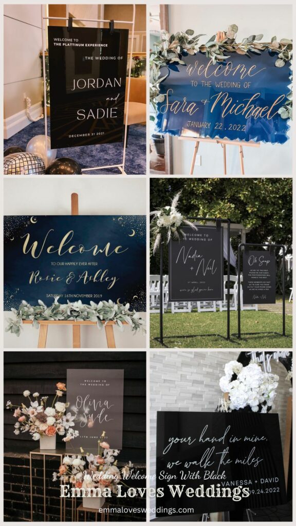 When visitors arrive at your wedding venue the first thing theyll notice is your welcome sign so a black accent is a smart choice