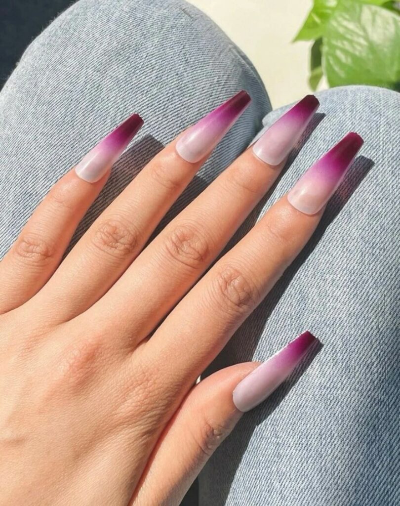 When you glance down at your wedding nails the purple ombre design will make you feel beautiful.