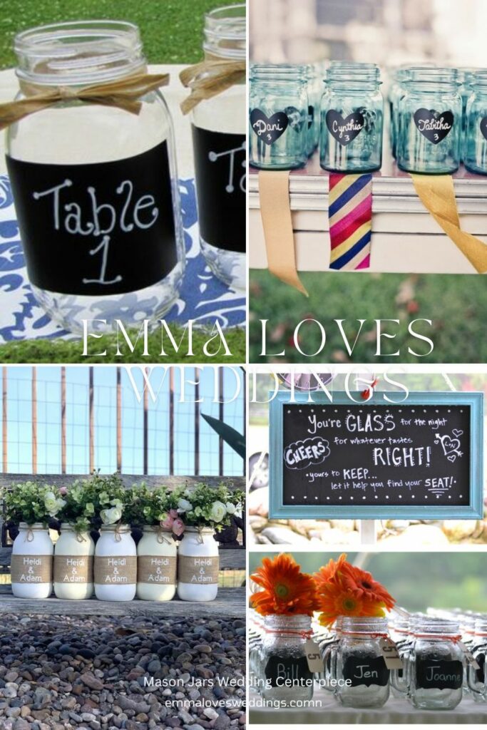 You can use Mason jars with chalkboard labels as place card holders or front desk accents