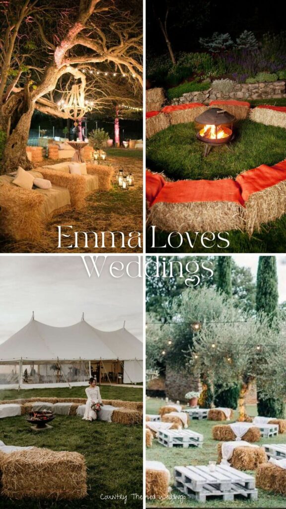 Adding hay bales elevates a weddings Western or rustic vibe to a whole new level.