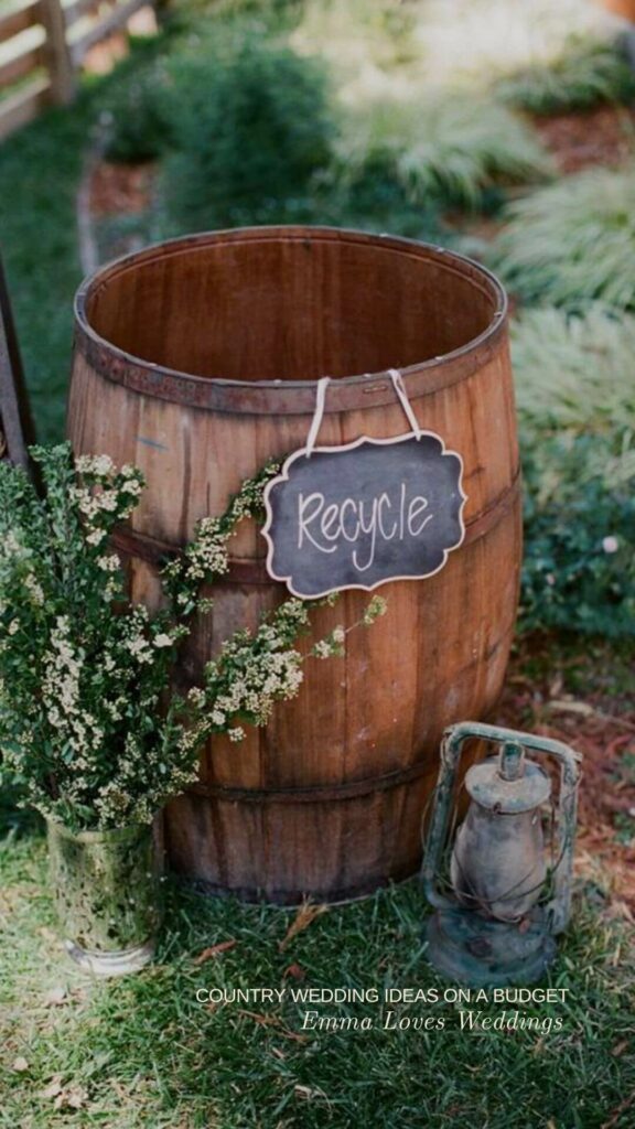 An elegant barrel recycling bin will look great at a country wedding.