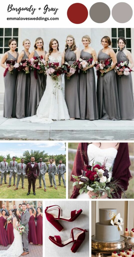 Burgundy and grey make a beautiful color combination for wedding color palettes