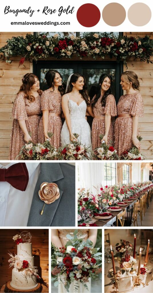 Burgundy and rose gold would be a more realistic description of the color palette for the royal wedding
