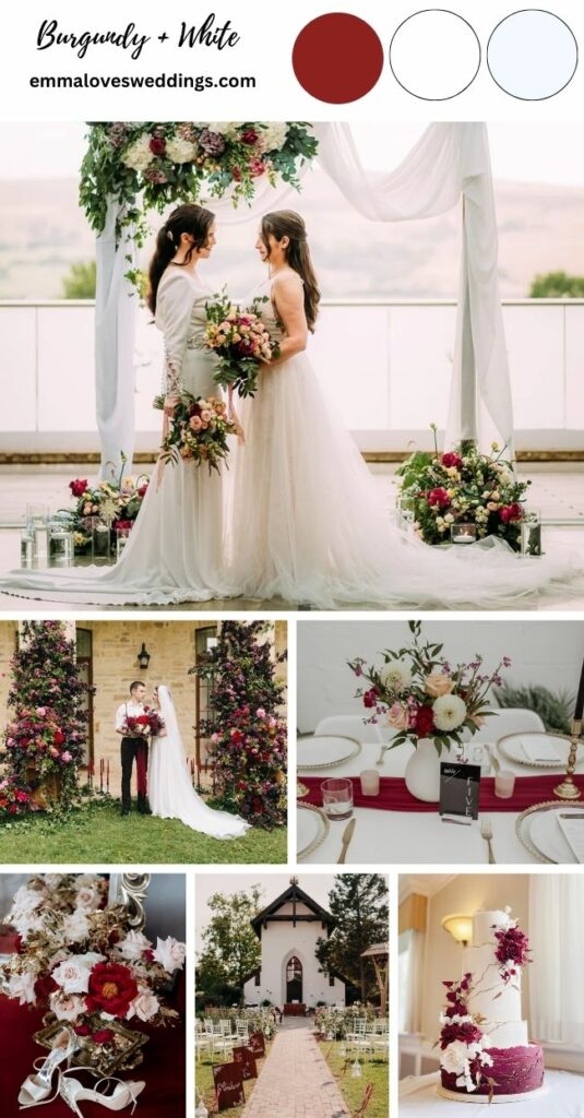 Burgundy and white are timeless wedding color combinations
