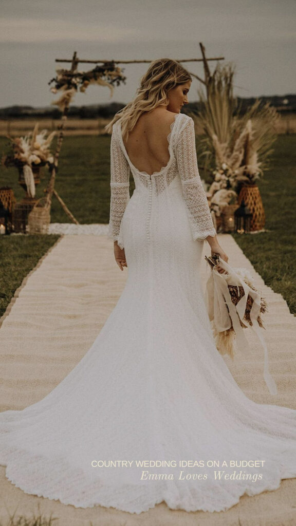 Chic white A line bridal gown that is best suited for weddings with a rustic theme.