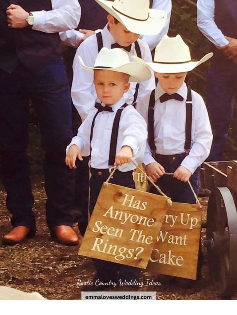 Having your ring bearers and flower girls process in and out of the ceremony with these adorable rustic country wood signs