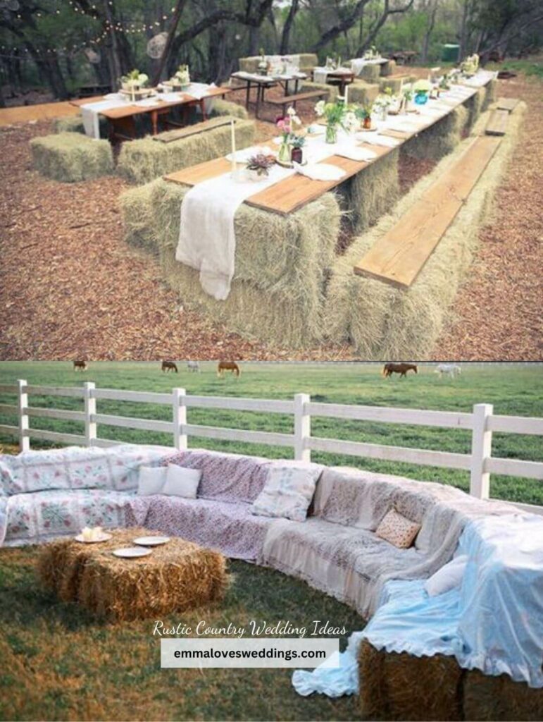 Hay bales are a cheap eco friendly and visually stunning addition to any country wedding.