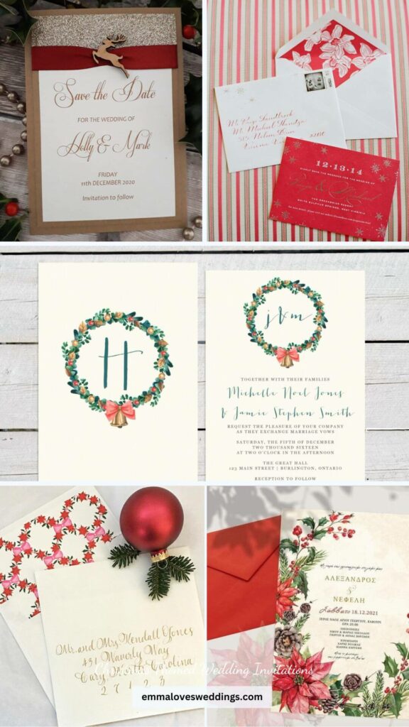 Inviting guests to a wedding with a Christmas theme during the festive season is a unique & beautiful idea