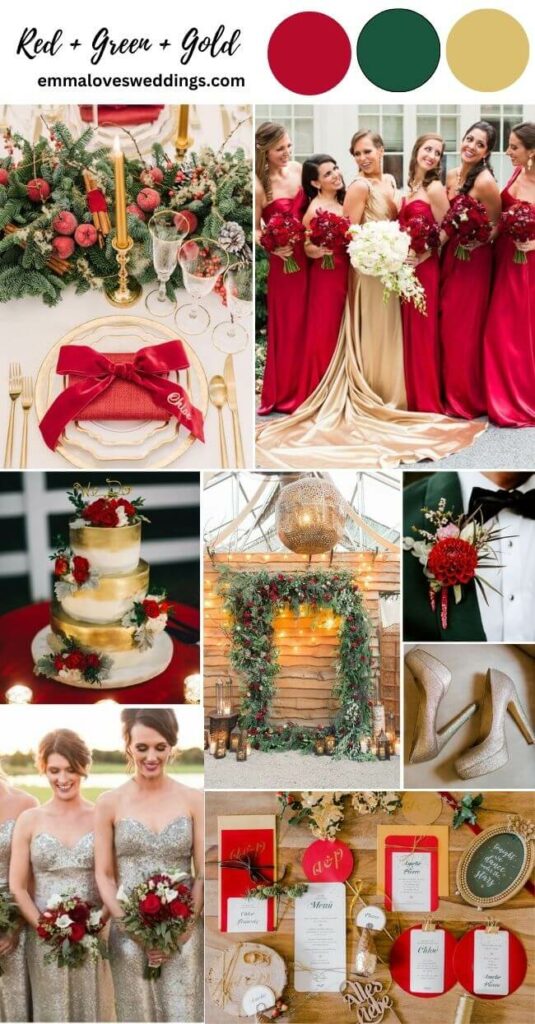 Red Green and Gold wedding colors ideas
