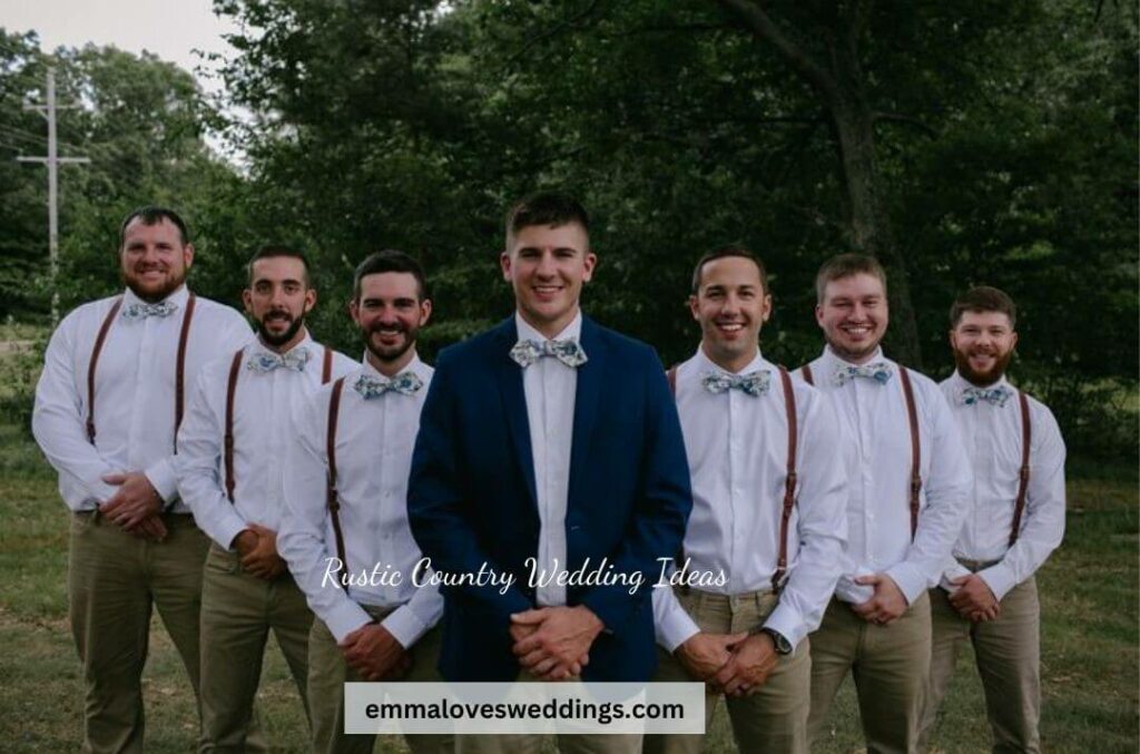 Suspenders for the groom and his groomsmen are a trendy addition to a country themed wedding.