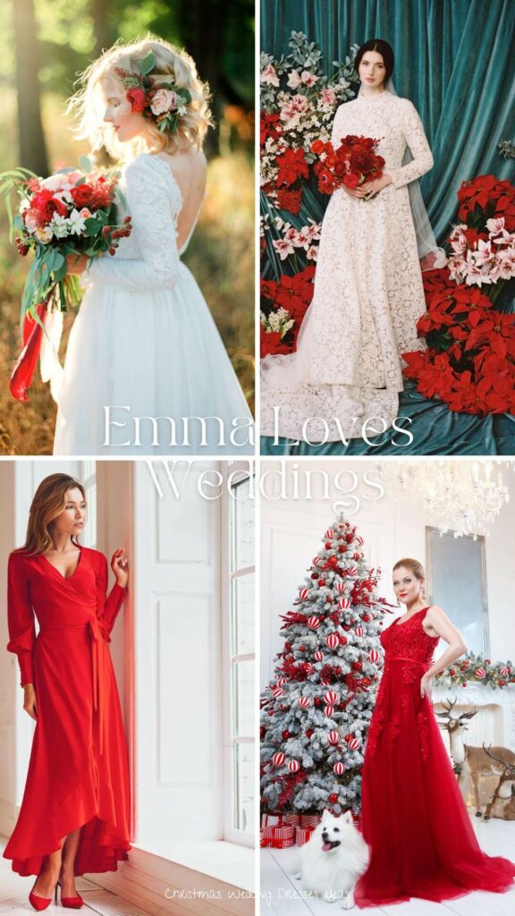 These red and white Christmas theme wedding dress ideas are sure to fascinate you
