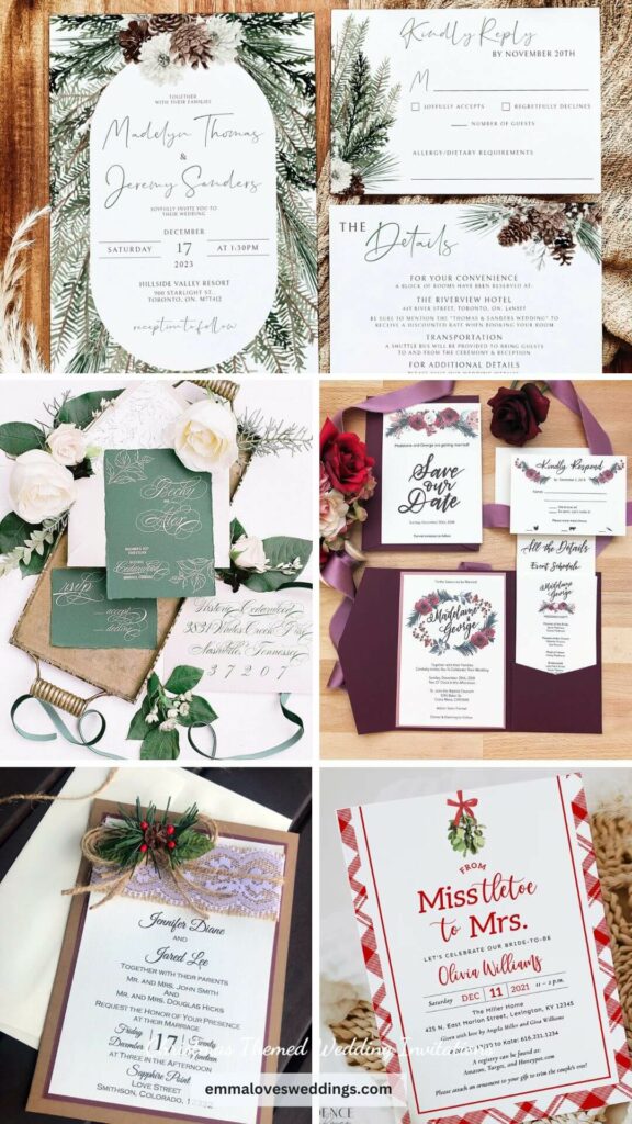 These unique Festive Christmas Theme Wedding Invitations add a touch of charm to holiday weddings