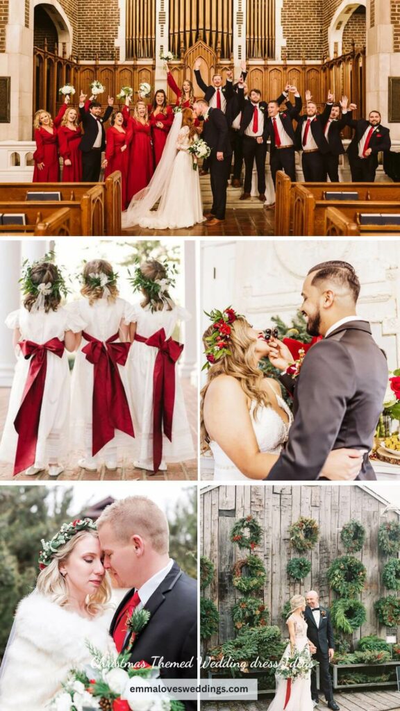 Traditional colors of Christmas are red and green with white making them a natural fit for a wedding