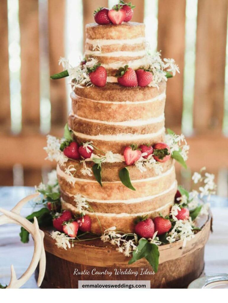 Wedding cake with embellishments for a country wedding with a rustic theme
