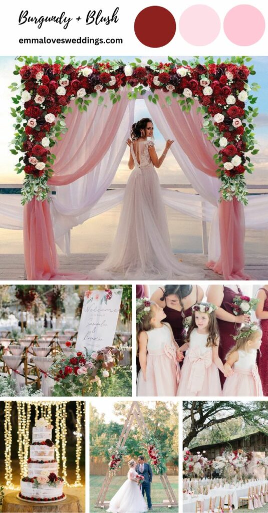Winter weddings often use burgundy and blush. Any of these lovely color palettes would look stunning at a wedding
