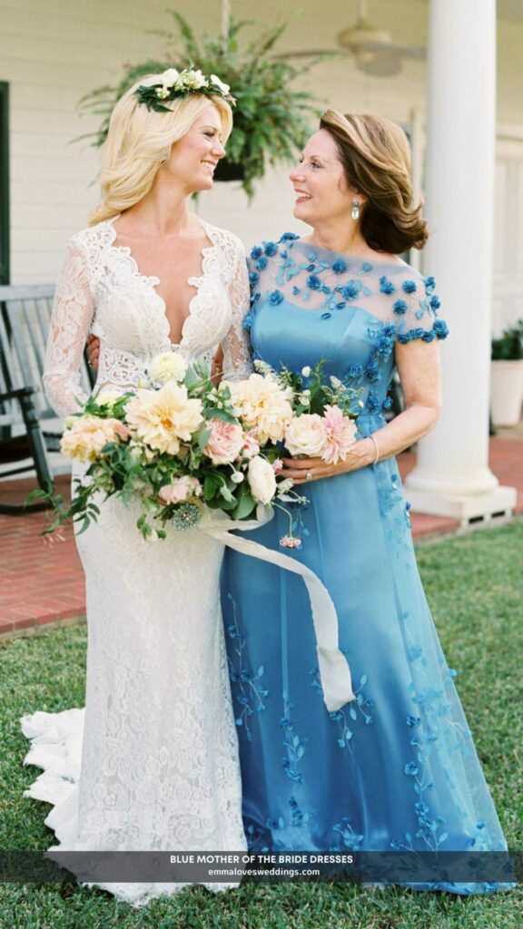 A trendy wedding idea is to choose dark blue mother of the bride dresses with short sleeves.