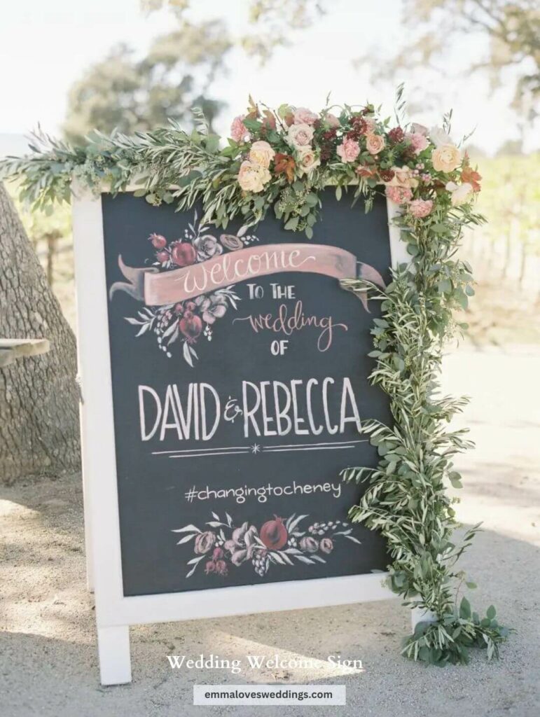 A wedding with chalkboard welcome signs is a great idea because the signs can be modified and personalized.