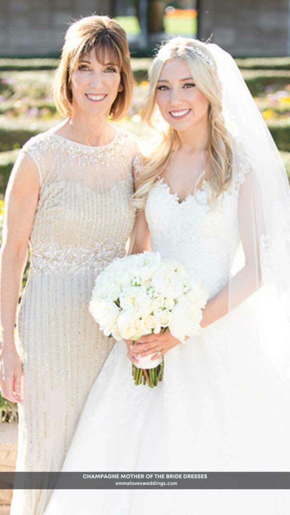 Cap sleeved dresses in lovely champagne colors are a must for the mother of the bride