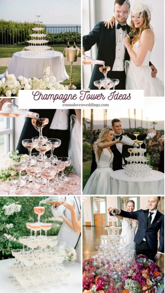 Champagne towers look extra stylish when served in coupe glasses.