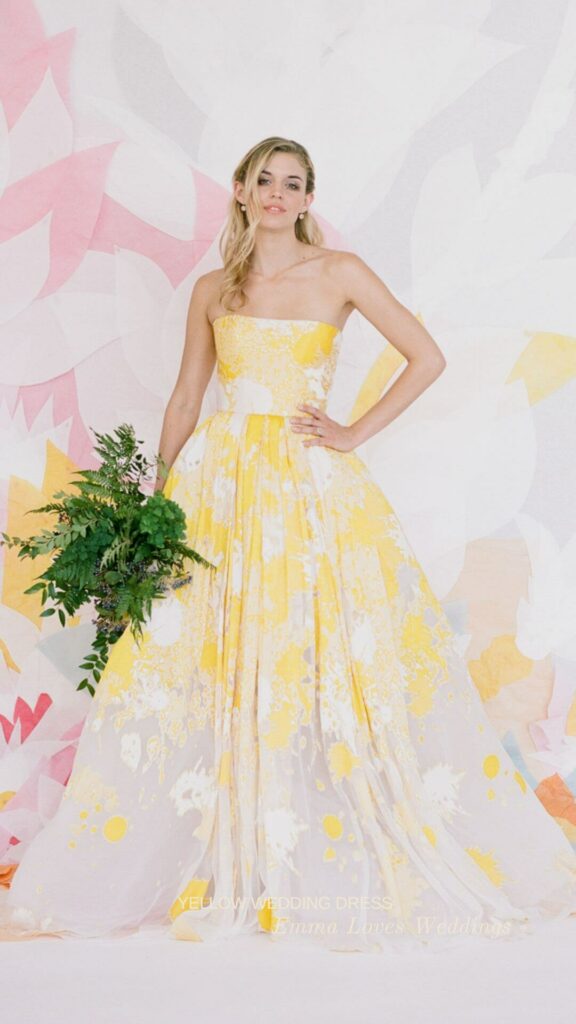 Choosing a wedding dress with a pastel yellow design will surprise your guests as you go down the aisle.