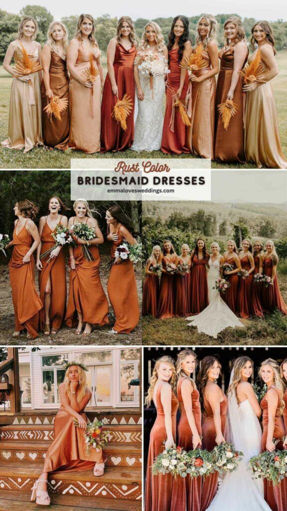 Dresses for the bridesmaids should be muted and in natural fabrics if the wedding is rustic.