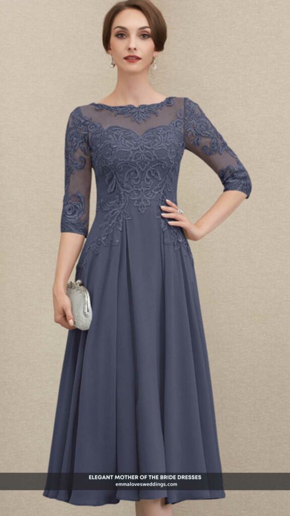 Elegant mother of the bride dress with a scoop neckline and an A-line skirt