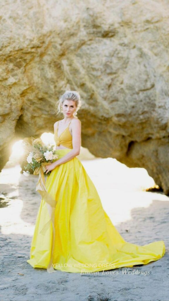 For a minimalist and trendy bride a stunning yellow wedding dress is a terrific option.