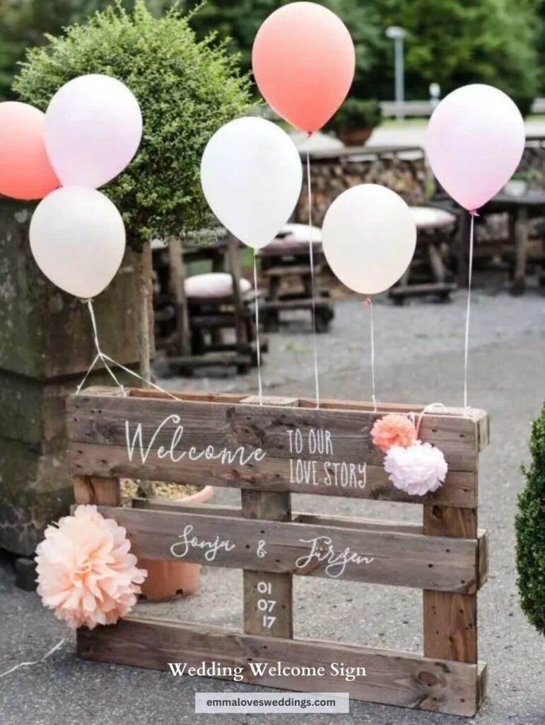 For a rustic country or barn themed wedding, this idea for a welcome sign is perfect.