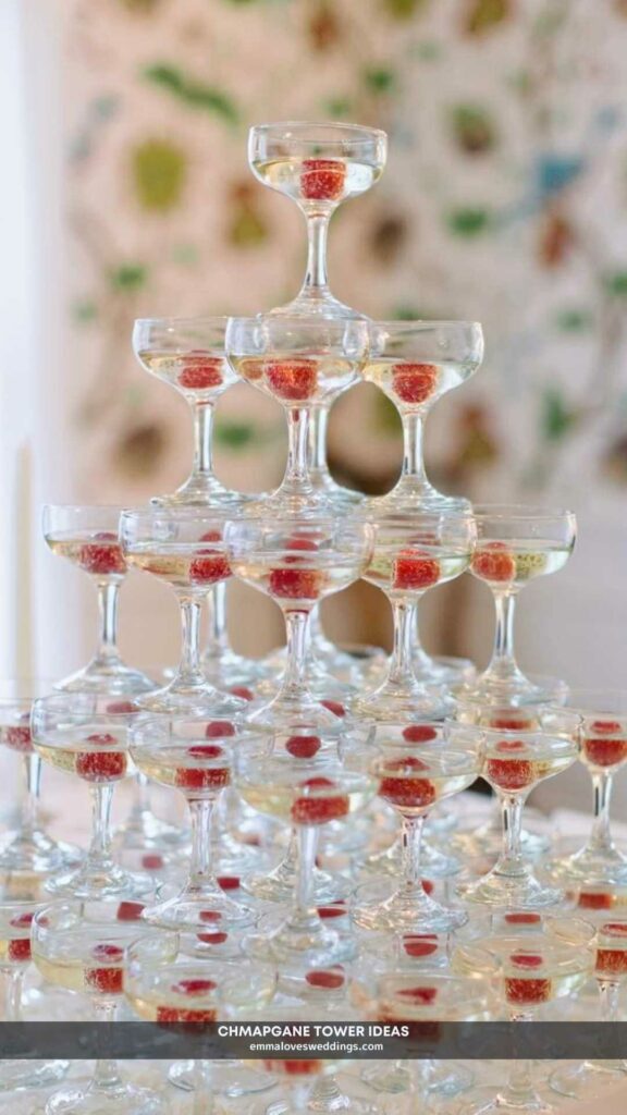 Freshen up your champagne by placing a few berries in each glass and welcome guests with a tower of bubbly as they arrive