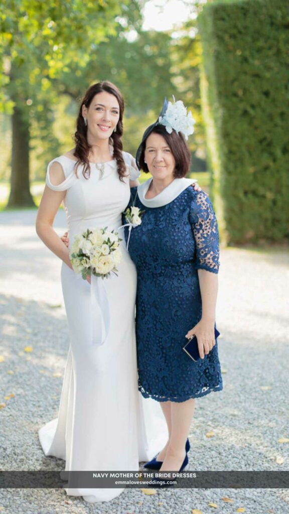 I adore the mother of the bride navy dress with the cowl neckline.