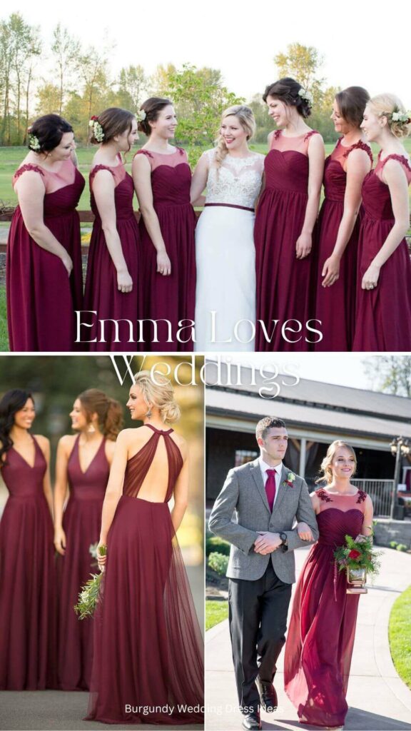 Let your girl pals feel cool and stylish in this trendy chiffon bridesmaid dress in burgundy color