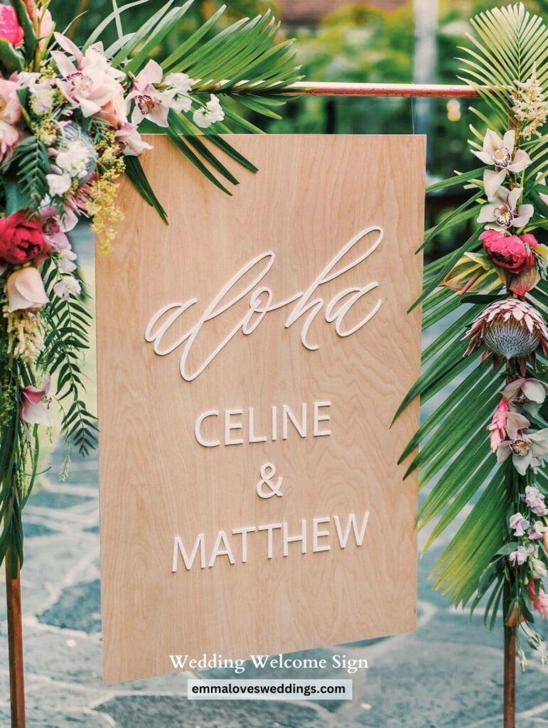 Modern couples will adore this long lasting wooden welcome sign.