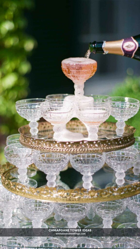 Putting trays in the spaces between the tiers of your Champagne tower will give it a bit of class and make it more stable.