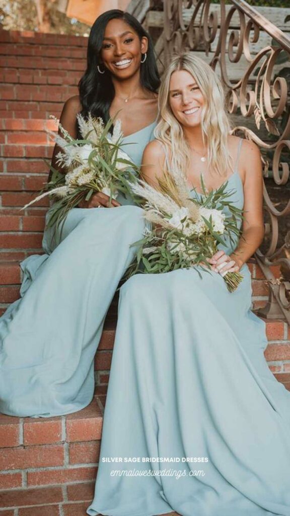 The bridesmaid's dresses are called silver sage because they are so airy and light in color