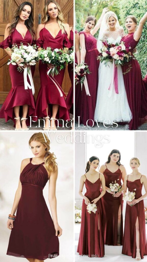The burgundy color of this bridesmaid dress will make your gals look stunning
