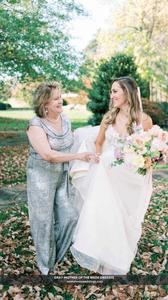 The mother of the bride will steal the show in this airy grey jumpsuit.