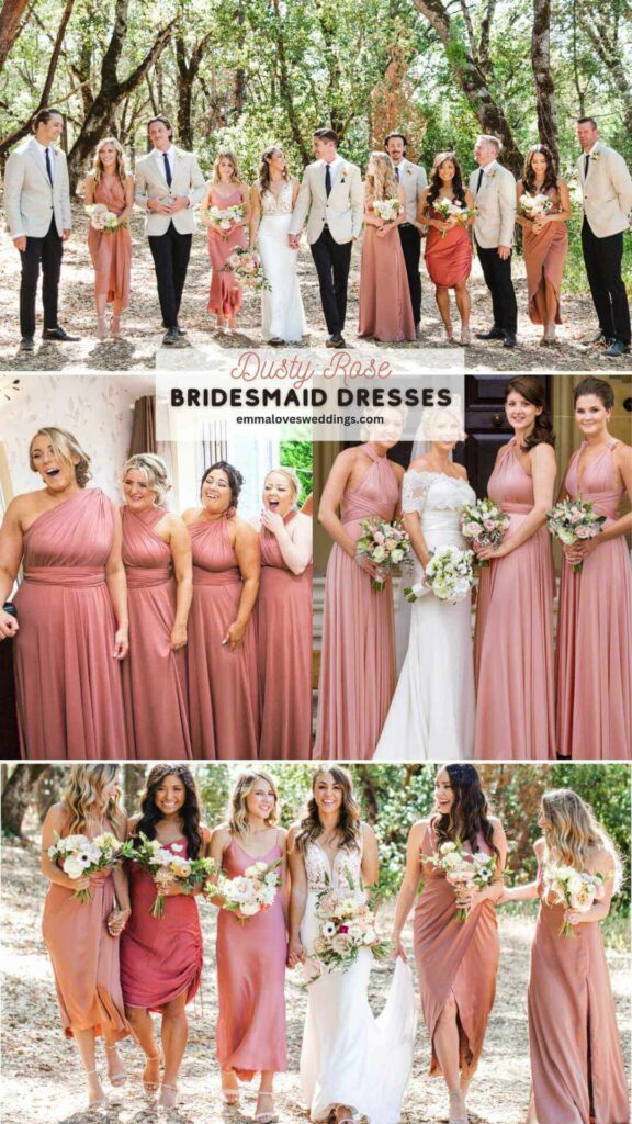 There is a new trend of bridesmaids wearing Dusty Rose dresses.