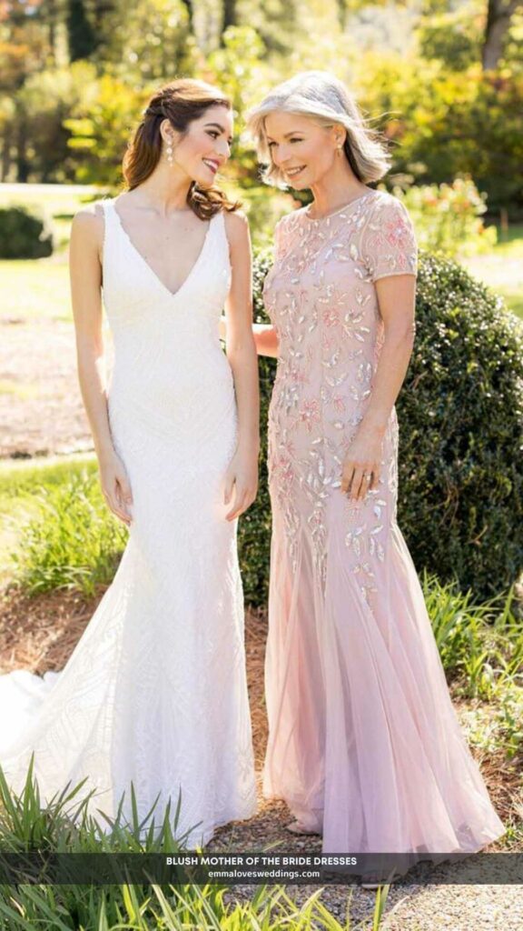 This mother of the bride dress in blush is completely romantic or trendy.