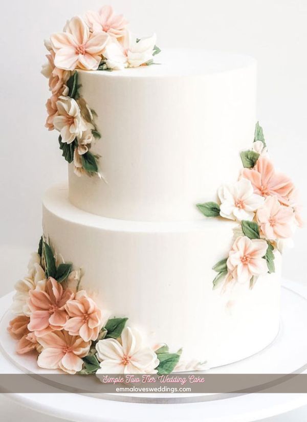 This simple two tier wedding cake works well with any season and any theme.
